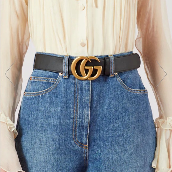 GUCCI leather GG Marmont Double G Pearl belt 453260 black 29.5